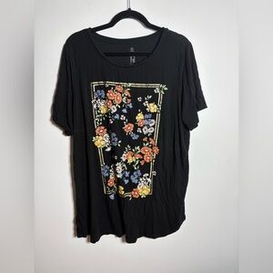 Addition Elle Black Floral Framed Graphic Tee